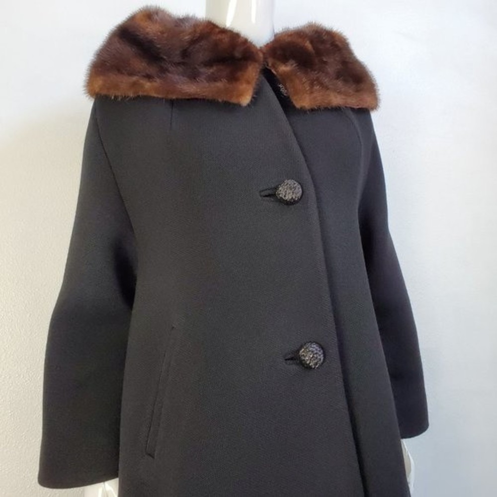 HELD Vintage 50's/60's Black Fur Collar Coat - Picture 5 of 9